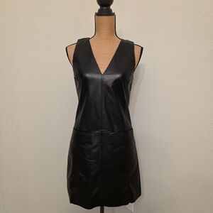 Black Sleeveless Genuine Leather Dress